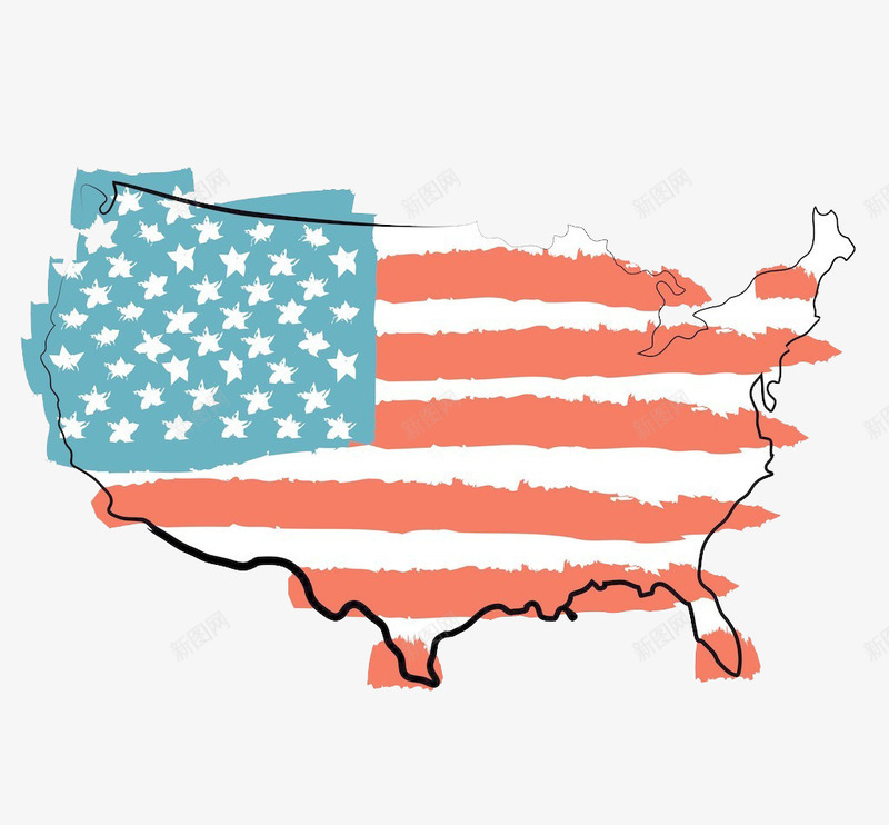 时尚美国元素地图png免抠素材_新图网 https://ixintu.com 区域 图形 地图 时尚 美国国旗