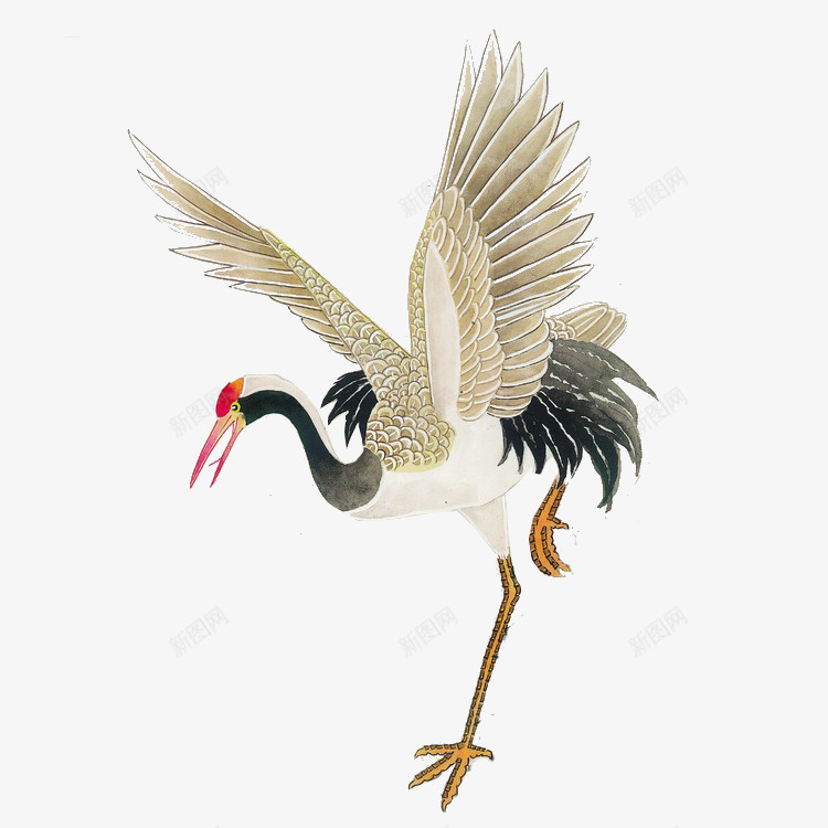 水墨画降落丹顶鹤png免抠素材_新图网 https://ixintu.com 丹顶鹤 国画 水墨画 降落