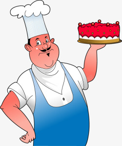 拿蛋糕的厨师卡通人物手绘素材