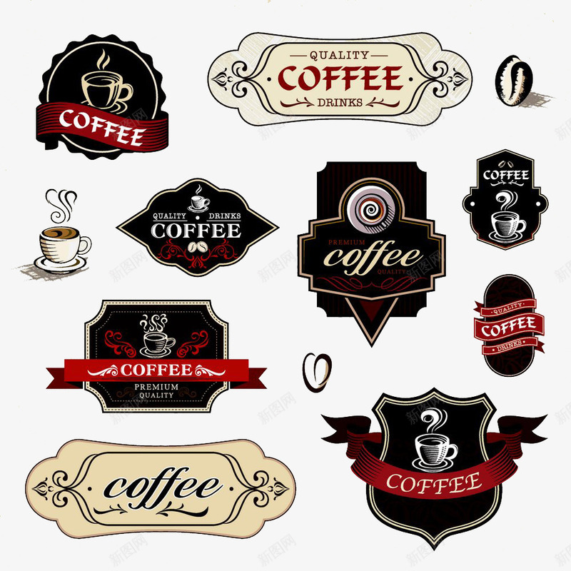 异形咖啡餐饮标签png免抠素材_新图网 https://ixintu.com 咖啡店主题标签 咖啡杯 咖啡豆