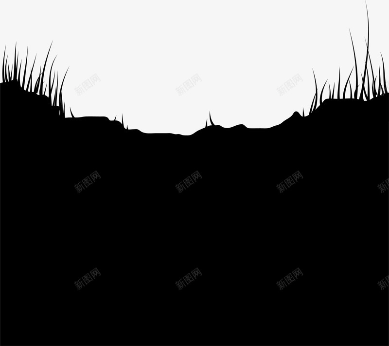 黑色简约草地png免抠素材_新图网 https://ixintu.com 地面 弧形地面 泥土地 简约草丛 边框纹理 黑色草地