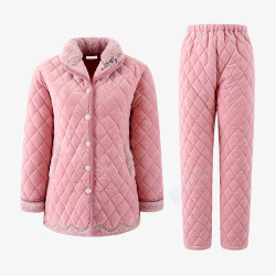 珊瑚绒夹棉睡衣粉色加绒韩版家居服套装高清图片