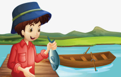 戴帽子的鱼戴蓝色渔夫帽的男士高清图片