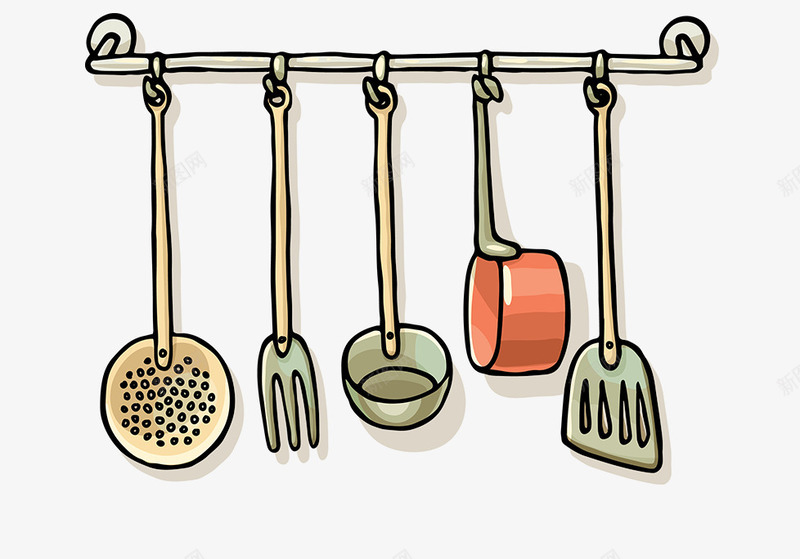 厨房用具图标png_新图网 https://ixintu.com 勺子 卡通图 厨具 图标 图示 插图 漏勺 锅铲