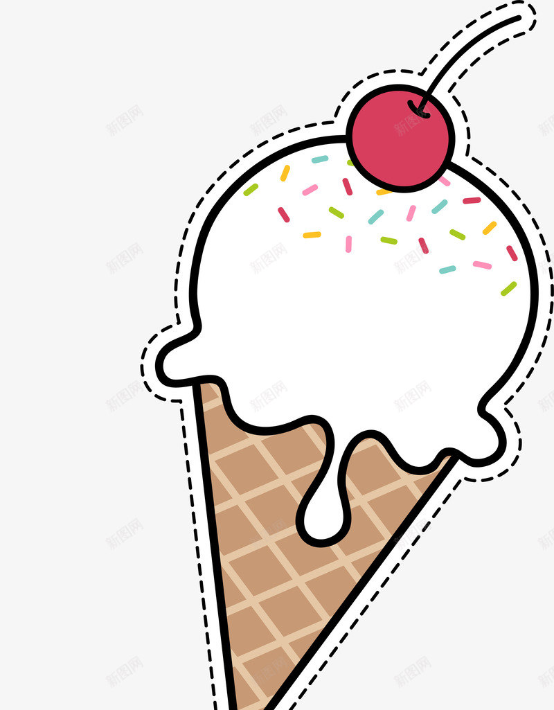 甜筒冰淇淋贴纸矢量图ai免抠素材_新图网 https://ixintu.com 冰淇淋 卡通贴纸 手绘 时尚潮流 甜筒 甜蜜 矢量图案 矢量图