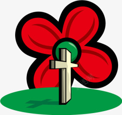 卡通红花十字架素材