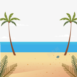 大海椰子树卡通海边风景高清图片