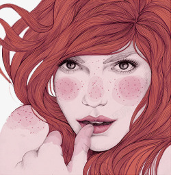红发女人彩绘长斑点的女孩高清图片