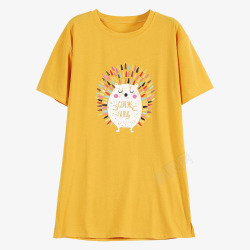 新款女款印花2018夏季黄色卡通T恤高清图片