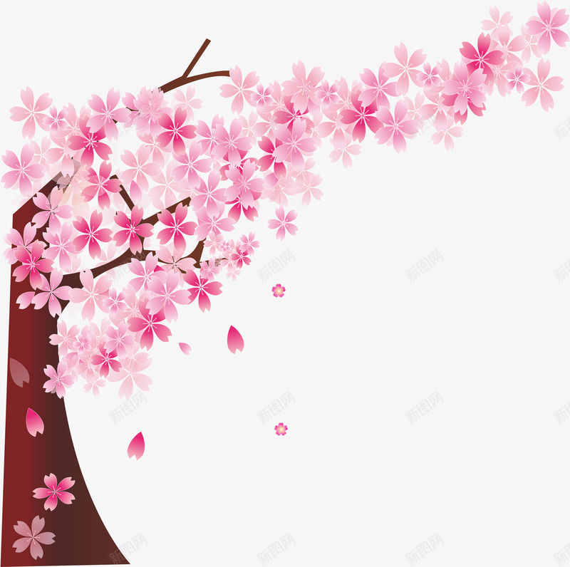 粉色樱花树png免抠素材_新图网 https://ixintu.com 唯美 树枝 樱花枝 水彩 花瓣 飘落