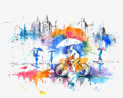 手绘涂鸦骑自行车素材