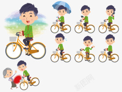 卡通骑自行车的小孩矢量图素材
