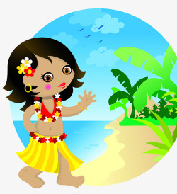 夏威夷沙滩椰树插画素材