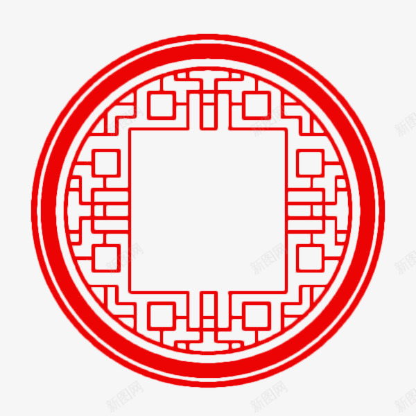 中式框架png免抠素材_新图网 https://ixintu.com 中式画框 古典 古风 圆形 红色