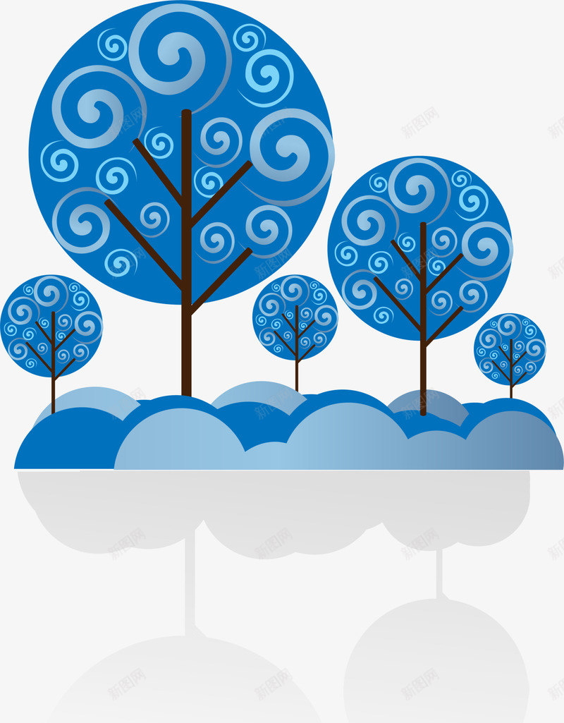 蓝色冬季线条树木png免抠素材_新图网 https://ixintu.com winter 冬天 冬季 冬季大树 寒冬 植物 蓝色树木