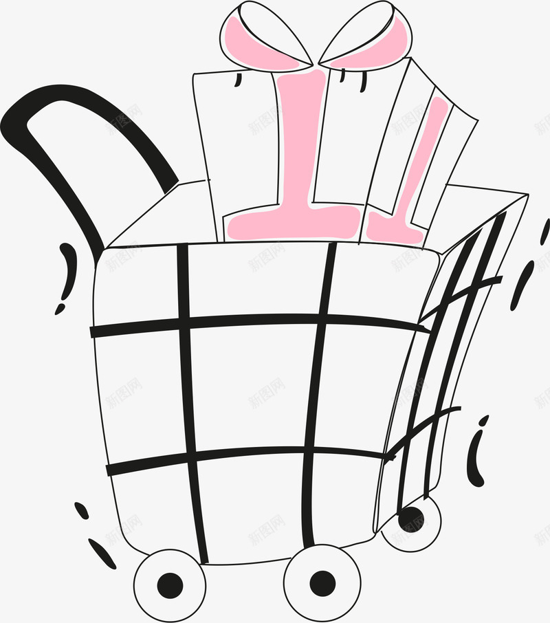 卡通购物车png免抠素材_新图网 https://ixintu.com AI 卡通 可爱 手绘 手绘素描庆祝物品 插画 礼包 礼品 礼盒 粉色 线条 购物车 超市