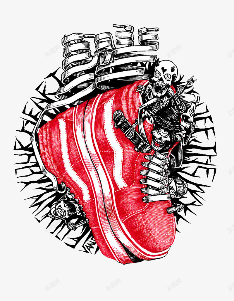 创意红色球鞋涂鸦png免抠素材_新图网 https://ixintu.com 创意 字母 手绘 涂鸦 球鞋 红色