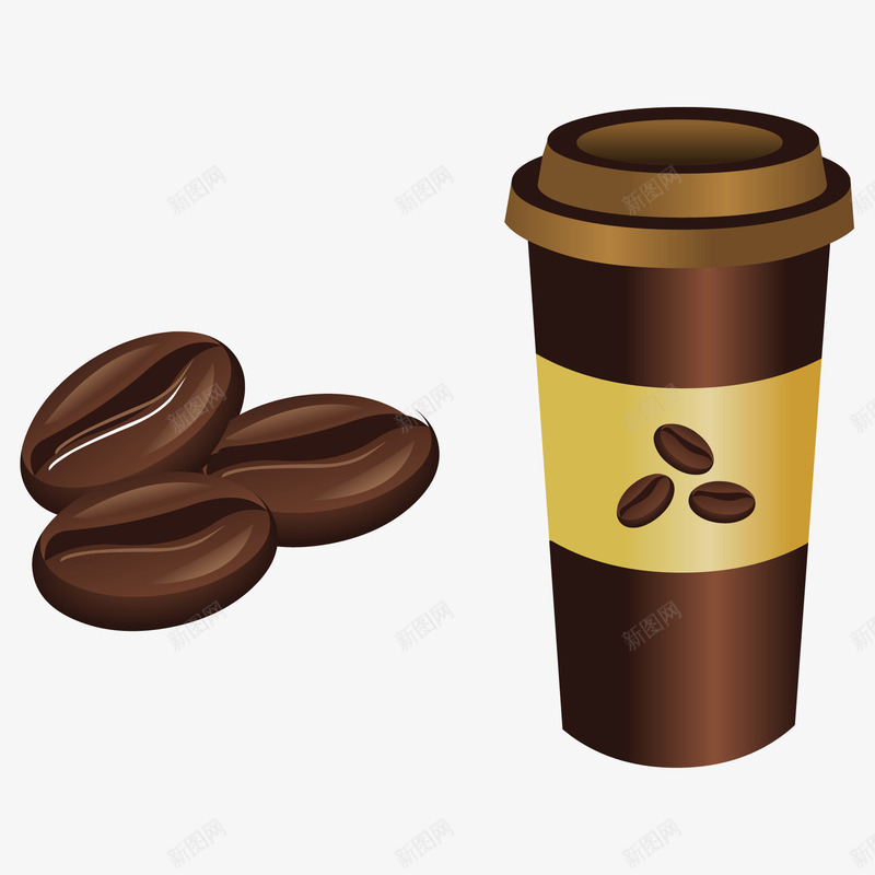 拿铁速溶咖啡和咖啡豆png免抠素材_新图网 https://ixintu.com 咖啡 咖啡豆 拿铁 速溶咖啡