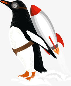 手绘企鹅火箭矢量图素材