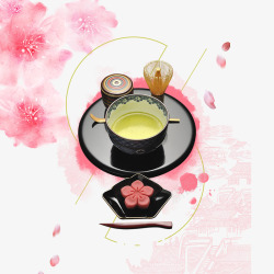 花瓣设计盘子日式茶道樱花装饰高清图片