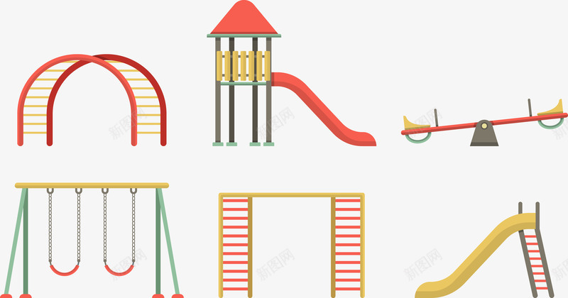 儿童玩具设施png免抠素材_新图网 https://ixintu.com 儿童玩具 游戏设施 滑梯 爬梯 荡秋千 颜色