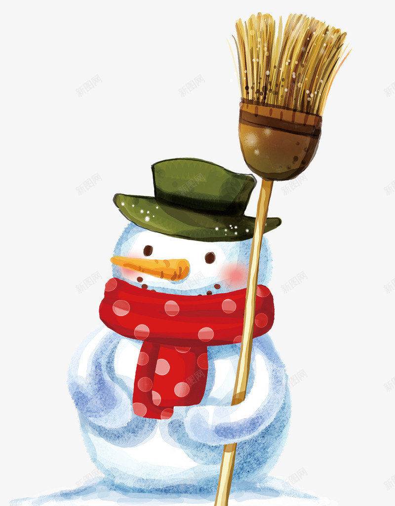 冬天拿着扫把的雪人png免抠素材_新图网 https://ixintu.com 冬天 卡通 堆雪人 微笑 手绘 扫把 红围巾 胡萝卜鼻头 雪人