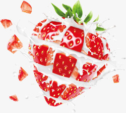 创意牛奶中的草莓创意红色的草莓牛奶高清图片