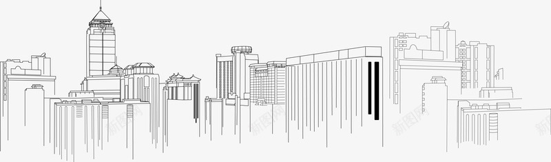 城市建筑图图标png_新图网 https://ixintu.com 城市 城市线框 建筑 手绘城市图 曲线 线条 线绘 边框 都市
