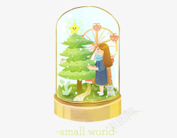雪色朦胧圣诞水晶球PSD一个圣诞小女孩雪屋玻璃球高清图片