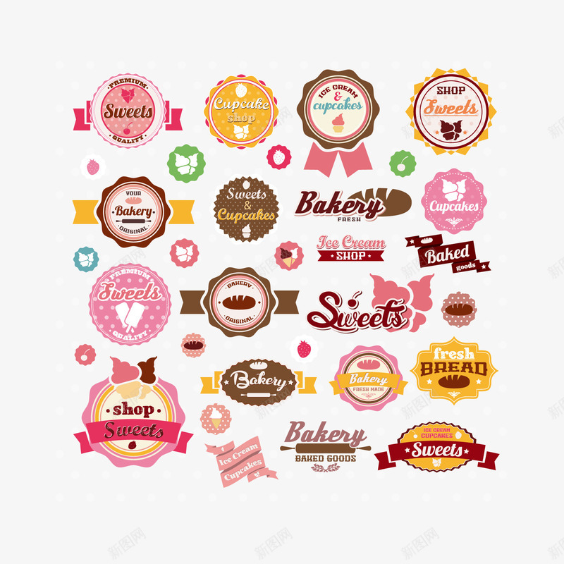 原创圆形面包店标签图标png_新图网 https://ixintu.com 甜心图片 美味食品 蛋糕店图标 面包LOGO 面包店标签
