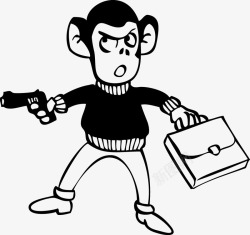 卡通手绘线条猴子拿枪素材