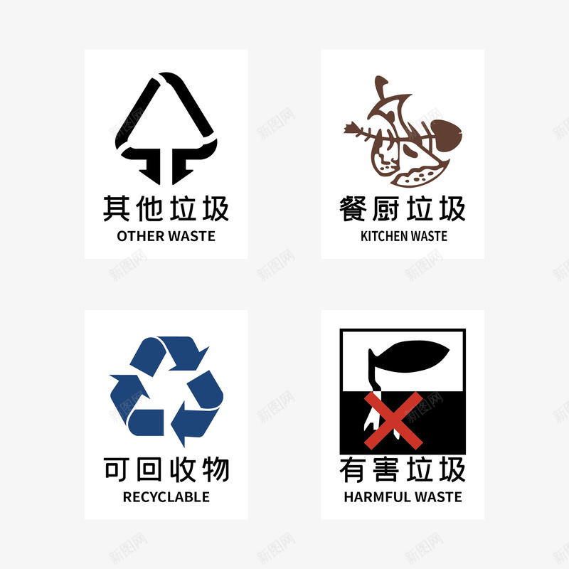 垃圾分类标志指示图标png_新图网 https://ixintu.com 垃圾分类 指示 标志 标识