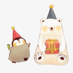 直播间礼物插画小企鹅和大白熊高清图片