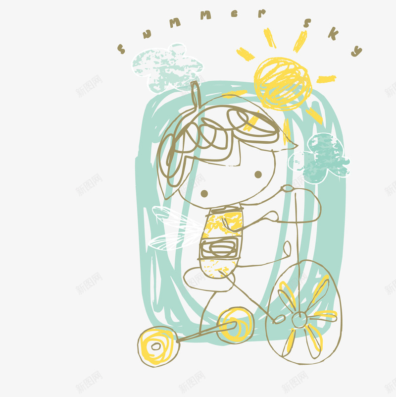 涂鸦骑自行车的小孩png免抠素材_新图网 https://ixintu.com 太阳 孩子 涂鸦 自行车