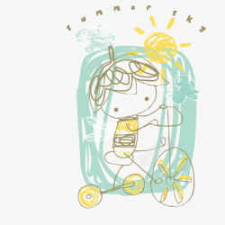涂鸦骑自行车的小孩素材