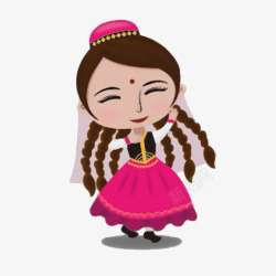 辫子美女卡通戴新疆花帽的维吾尔族美女高清图片
