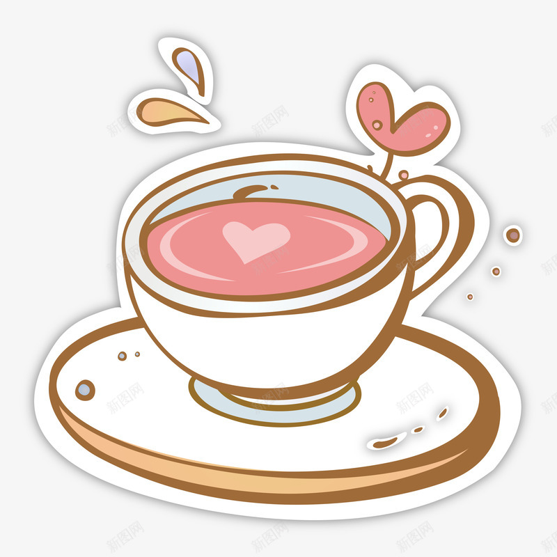 粉色卡通版的咖啡杯png免抠素材_新图网 https://ixintu.com 卡通手绘 咖啡杯 杯子 植物 爱心 装饰图 饮品