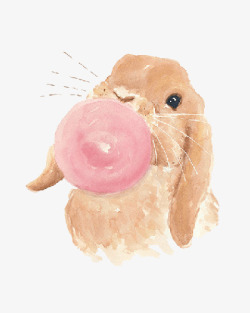 棕色皮毛吃口香糖的兔子高清图片