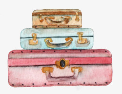 水彩行李箱手绘创意行李箱图高清图片