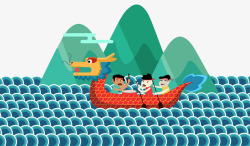 湖水里的龙舟手绘装饰插图端午节划龙舟高清图片