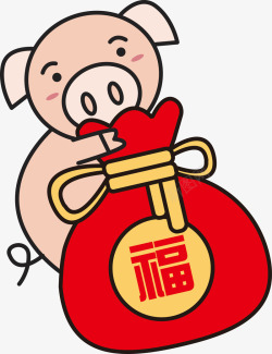 抱小猪猪年卡通可爱小猪抱福袋矢量图高清图片