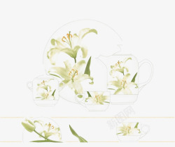 精美茶壶淡雅小花的精巧瓷器高清图片