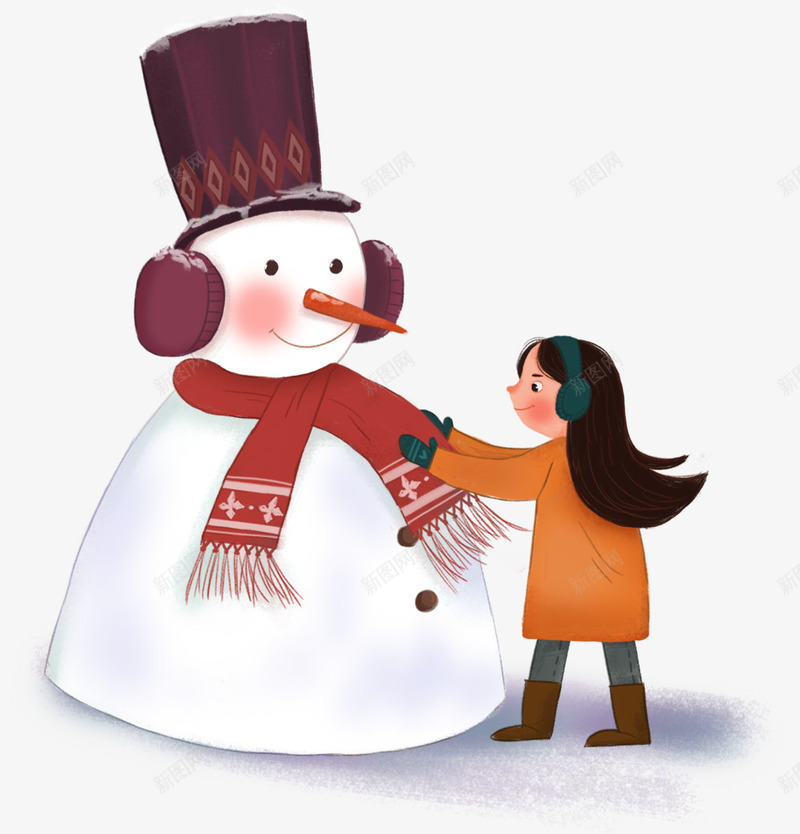 堆雪人的小女孩png免抠素材_新图网 https://ixintu.com 冬天 小女孩 手绘 雪人