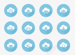 金融云存储图标蓝底白色云技术扁平化圆形图标高清图片