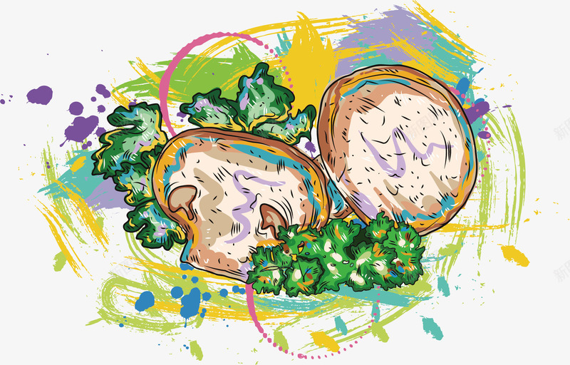 蘑菇浓汤矢量图ai免抠素材_新图网 https://ixintu.com 彩色 手绘 涂鸦 绿叶 蘑菇浓汤 西式 面包 飘落 矢量图