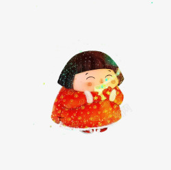 冬日红袄小胖妞素材