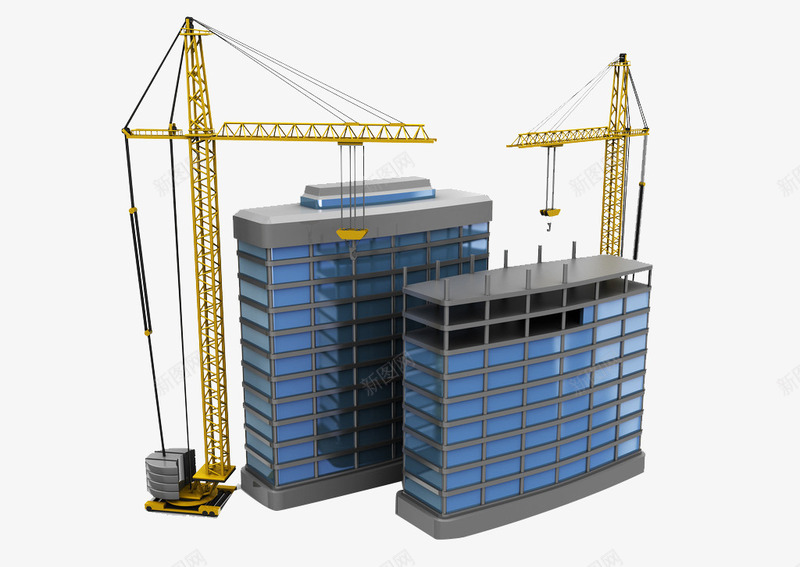 建筑效果图png免抠素材_新图网 https://ixintu.com 危险 塔吊 工地 工地塔吊 楼房