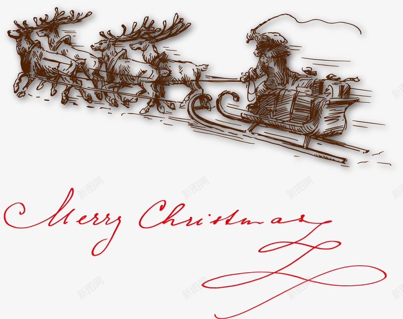 圣诞雪橇车元素矢量图ai免抠素材_新图网 https://ixintu.com 咖啡色 圣诞节 矢量图 送礼物 雪景 麋鹿 麋鹿车
