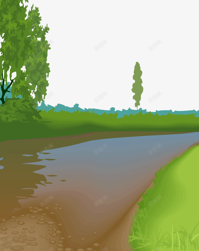卡通手绘精致草地河流风景png免抠素材_新图网 https://ixintu.com 卡通的风景 平面风景 手绘的草地 矢量河流 精致的河流