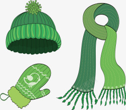 卡蒙毛线围巾绿色冬天保暖帽子手套矢量图高清图片
